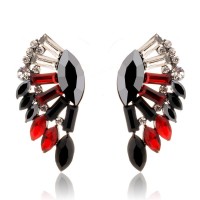 Black Red Fan Stone Burst Statement Earrings